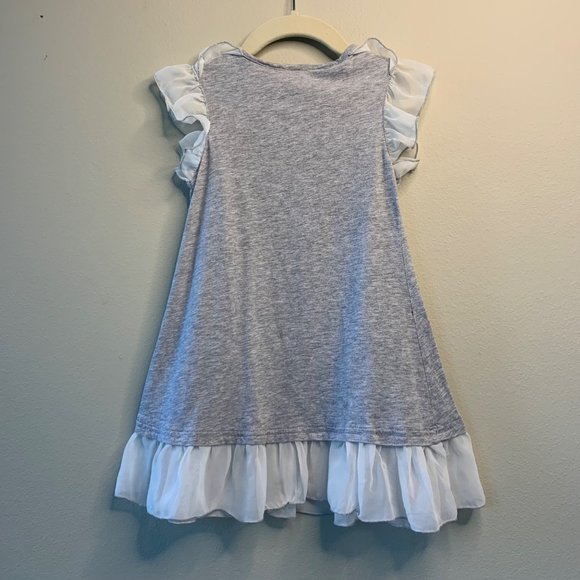 ROCK YOUR BABY Girls Gray Dress 4 4T 120 White Tulle Toddler Girl Flutter Sleeve - Picture 2 of 5